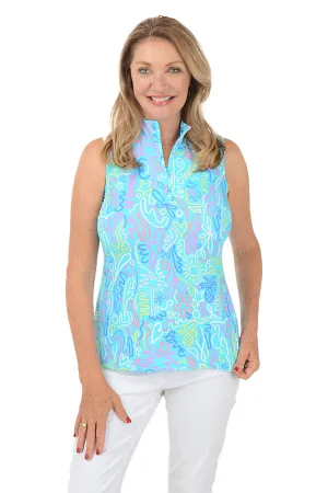 Blue Beach Drawings Cooling UPF50  Sleeveless Zip Top