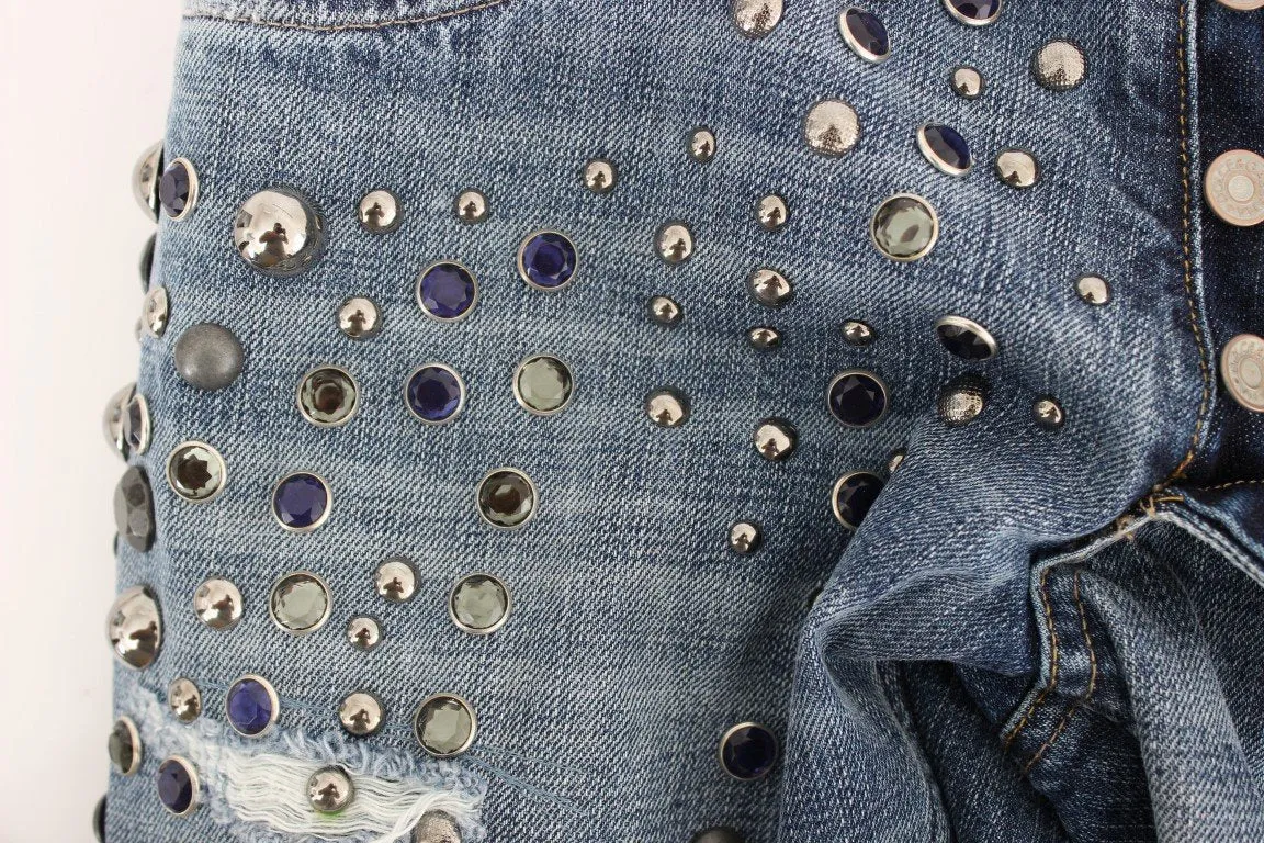 Blue Wash Stretch Crystal Studded Jeans