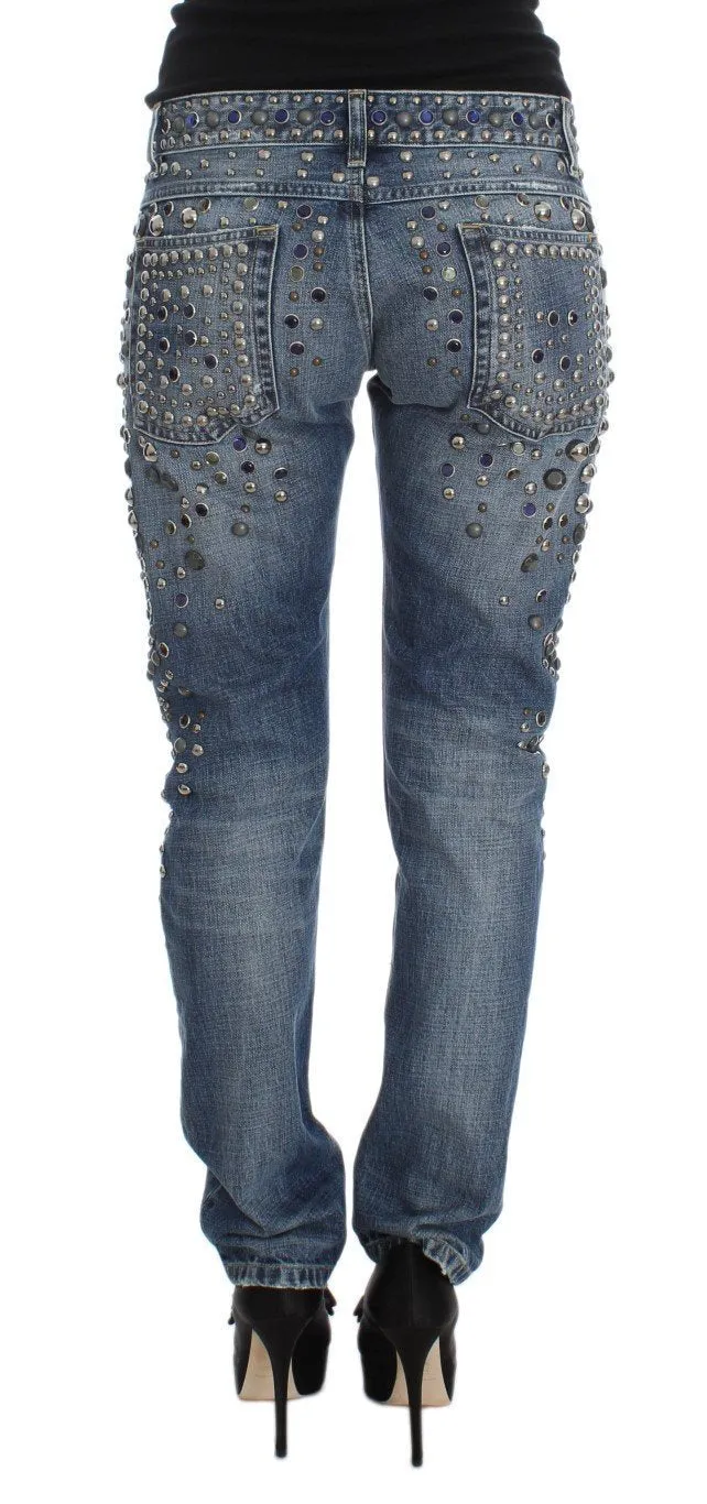 Blue Wash Stretch Crystal Studded Jeans