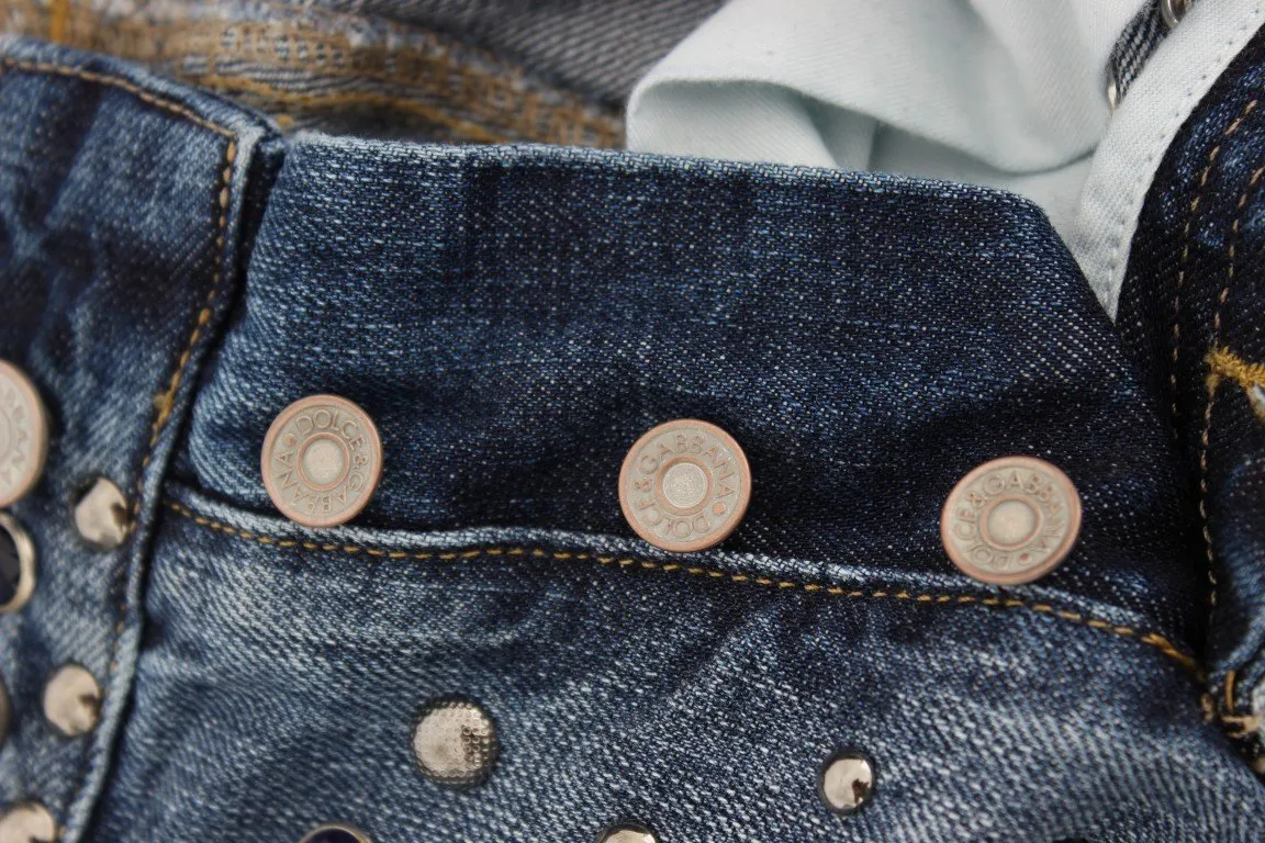 Blue Wash Stretch Crystal Studded Jeans