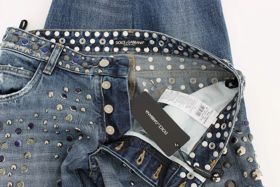 Blue Wash Stretch Crystal Studded Jeans