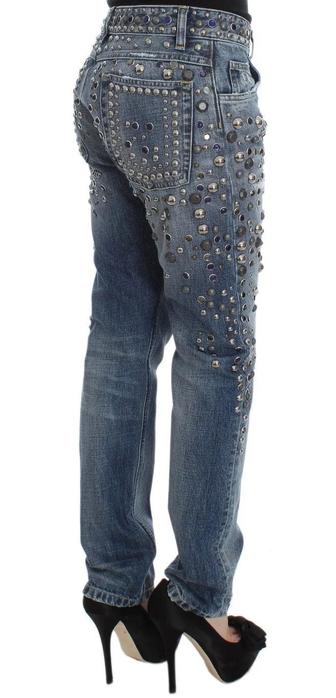 Blue Wash Stretch Crystal Studded Jeans