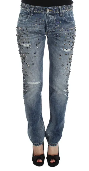 Blue Wash Stretch Crystal Studded Jeans