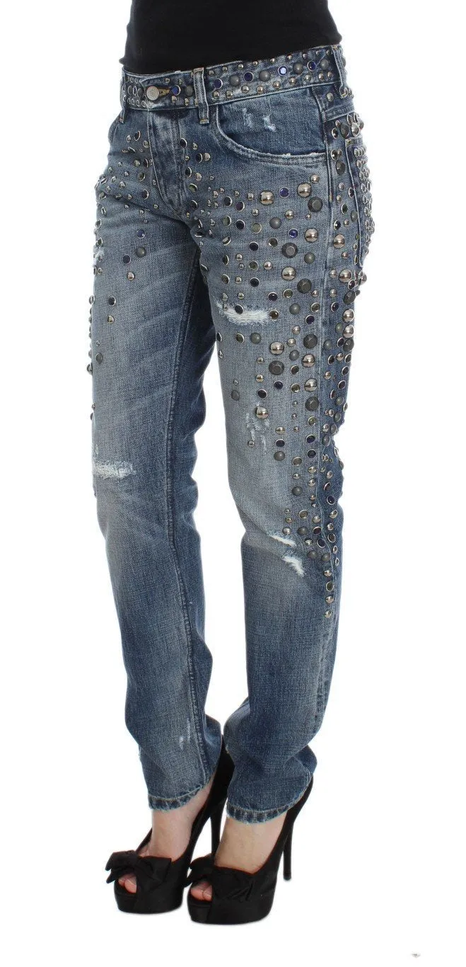 Blue Wash Stretch Crystal Studded Jeans