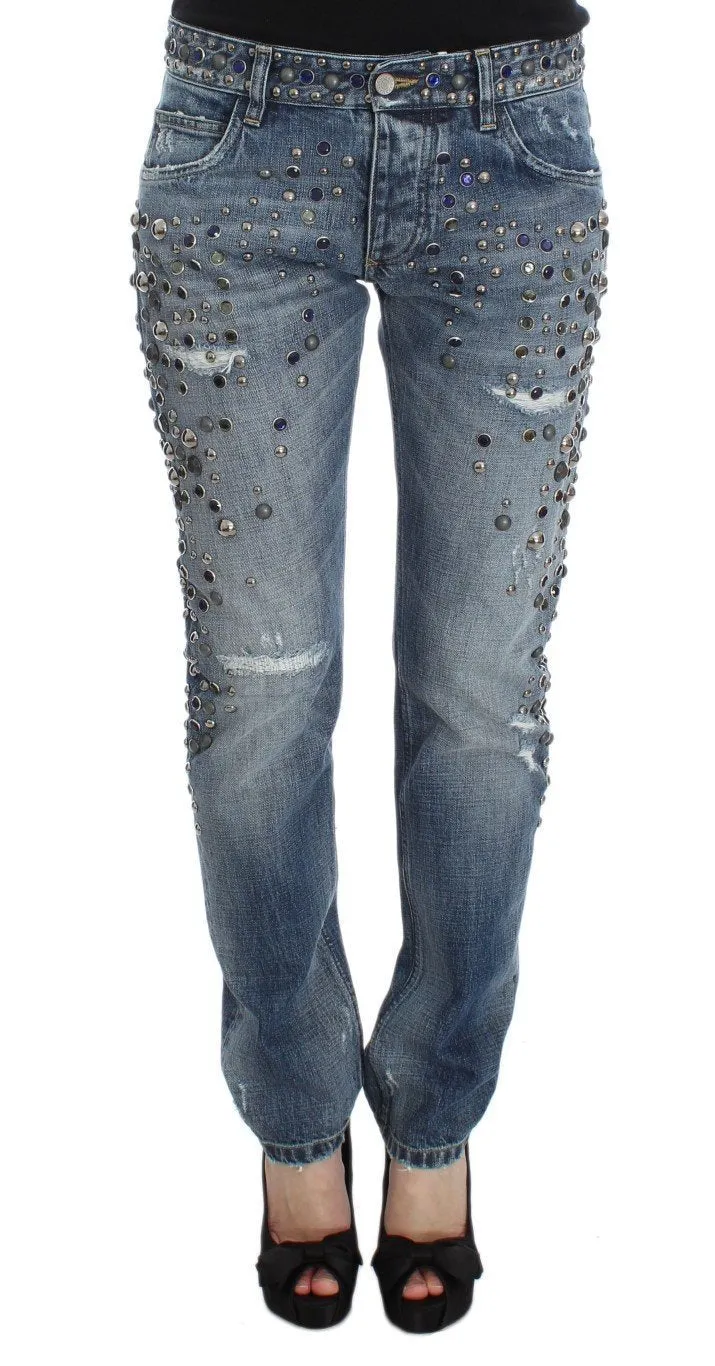 Blue Wash Stretch Crystal Studded Jeans