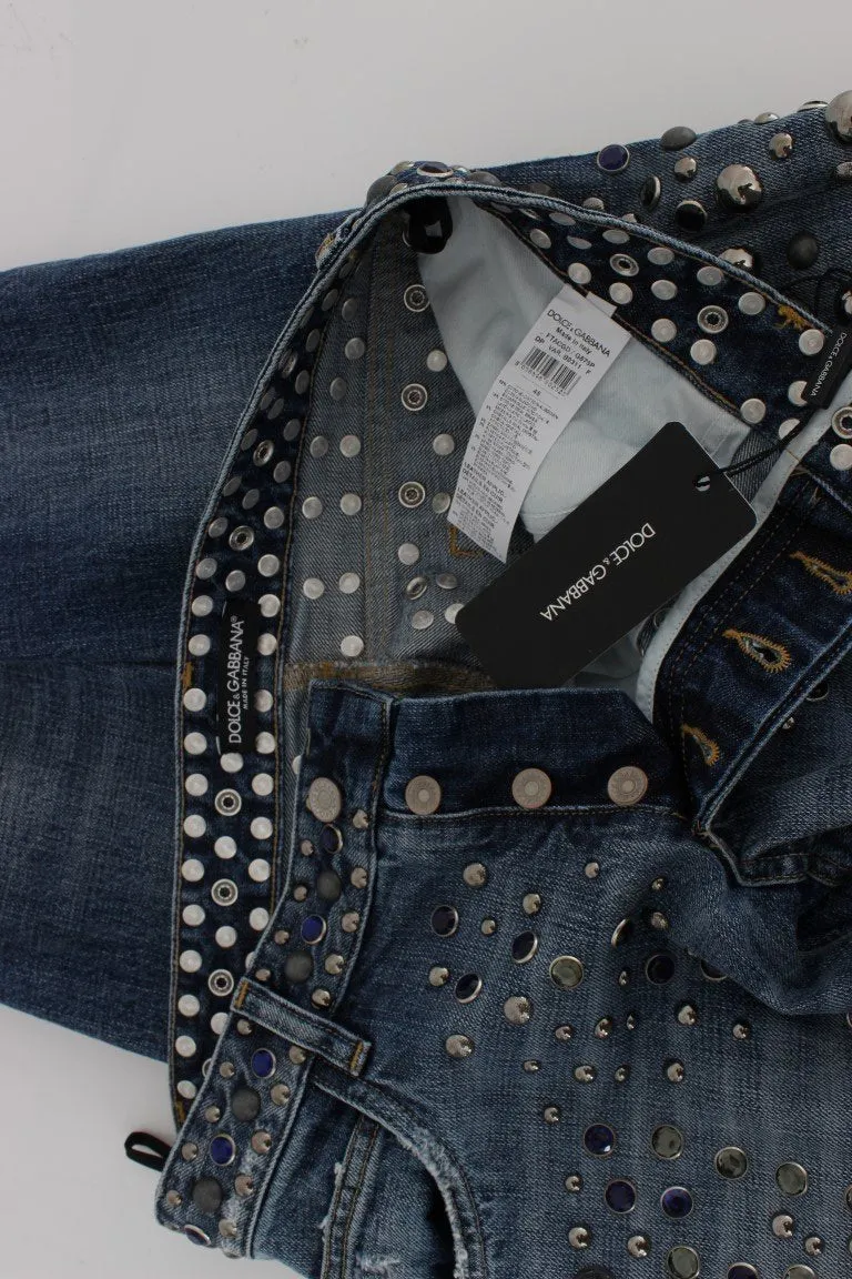 Blue Wash Stretch Crystal Studded Jeans