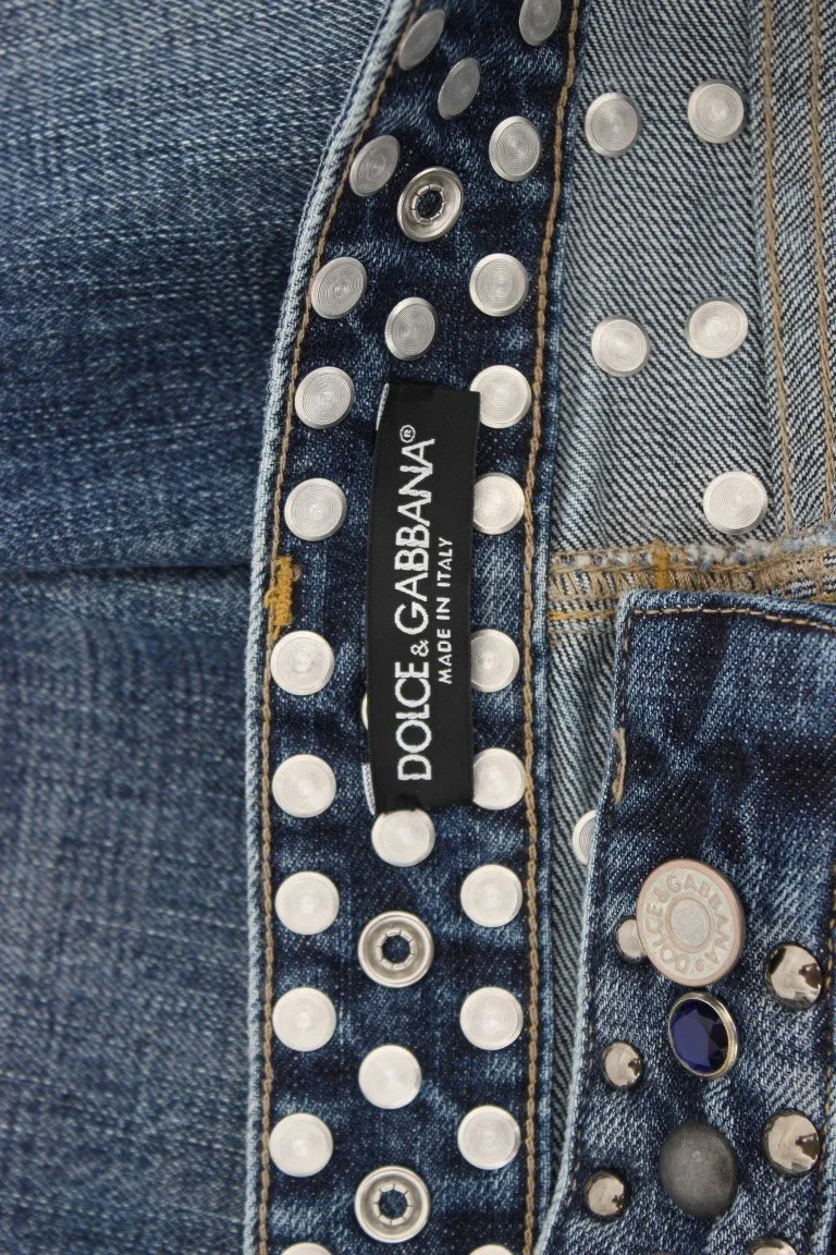 Blue Wash Stretch Crystal Studded Jeans