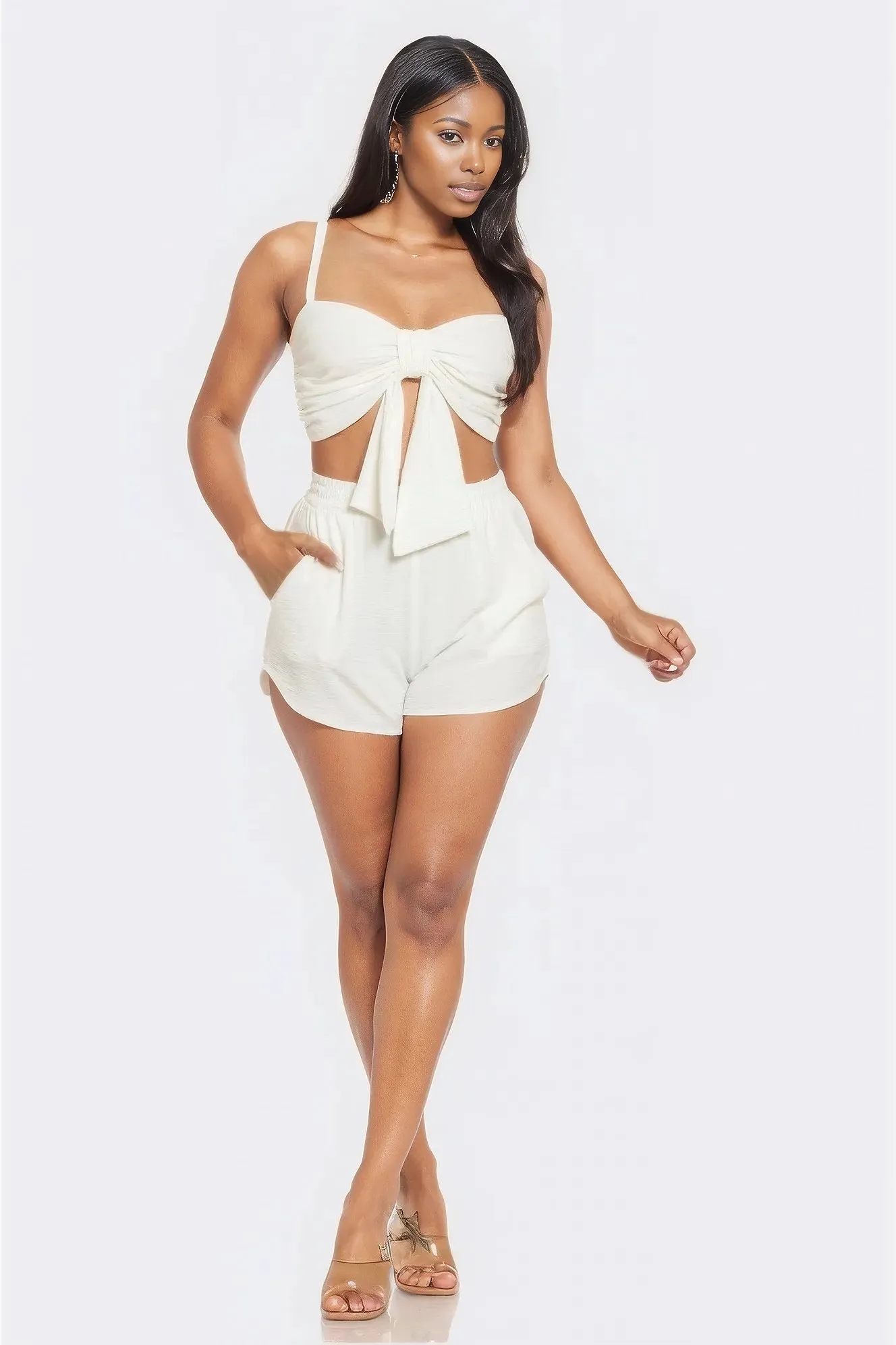Bow Twisted Tie Top And Shorts Set