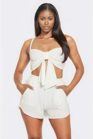 Bow Twisted Tie Top And Shorts Set