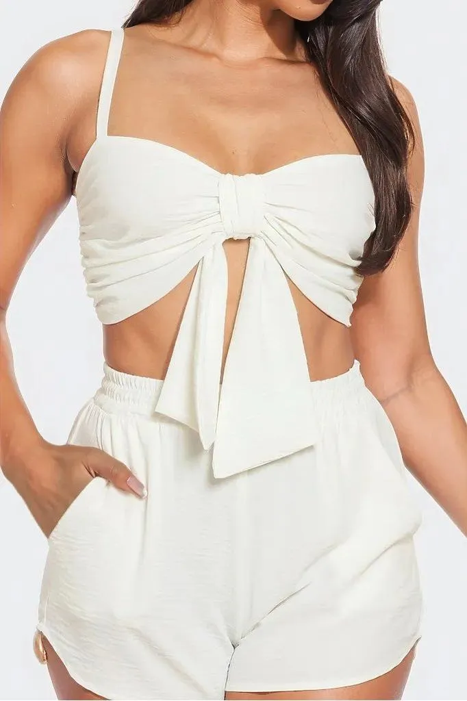 Bow Twisted Tie Top And Shorts Set