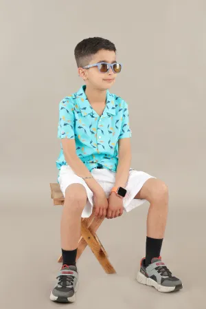 Boys Nishikigoi Fish Printed Shirt Turquoise Blue