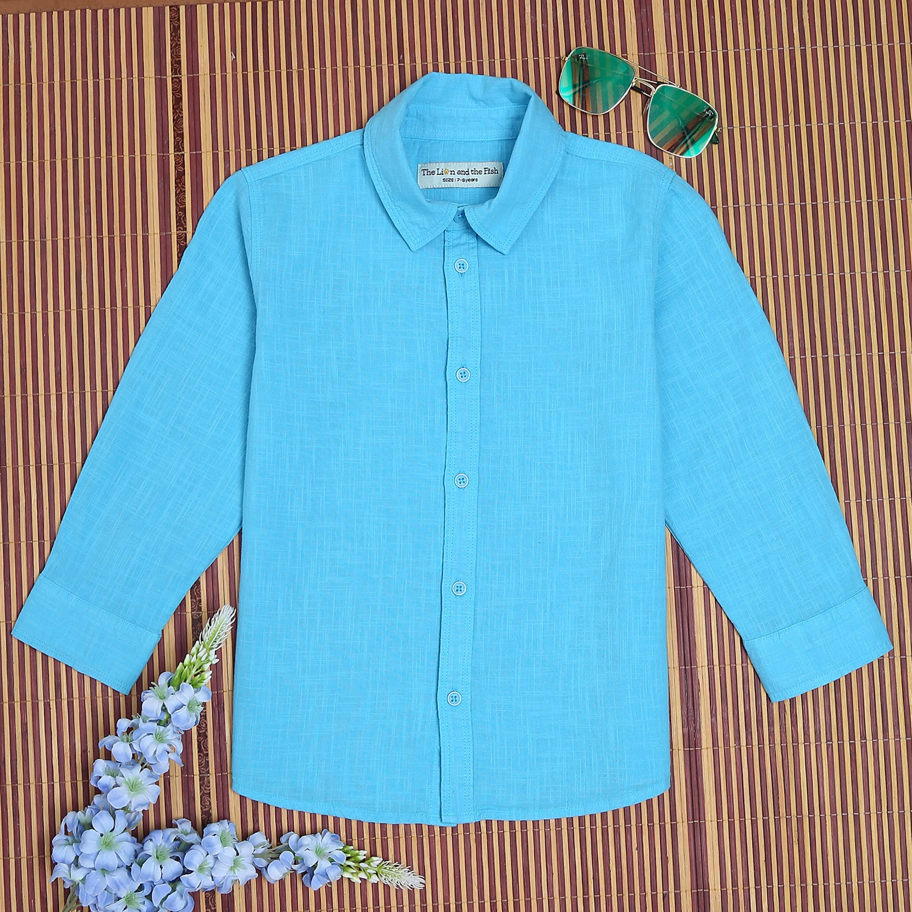 Boys Overdyed 3/4th Sleeve Vintage Shirt Dark Turquoise