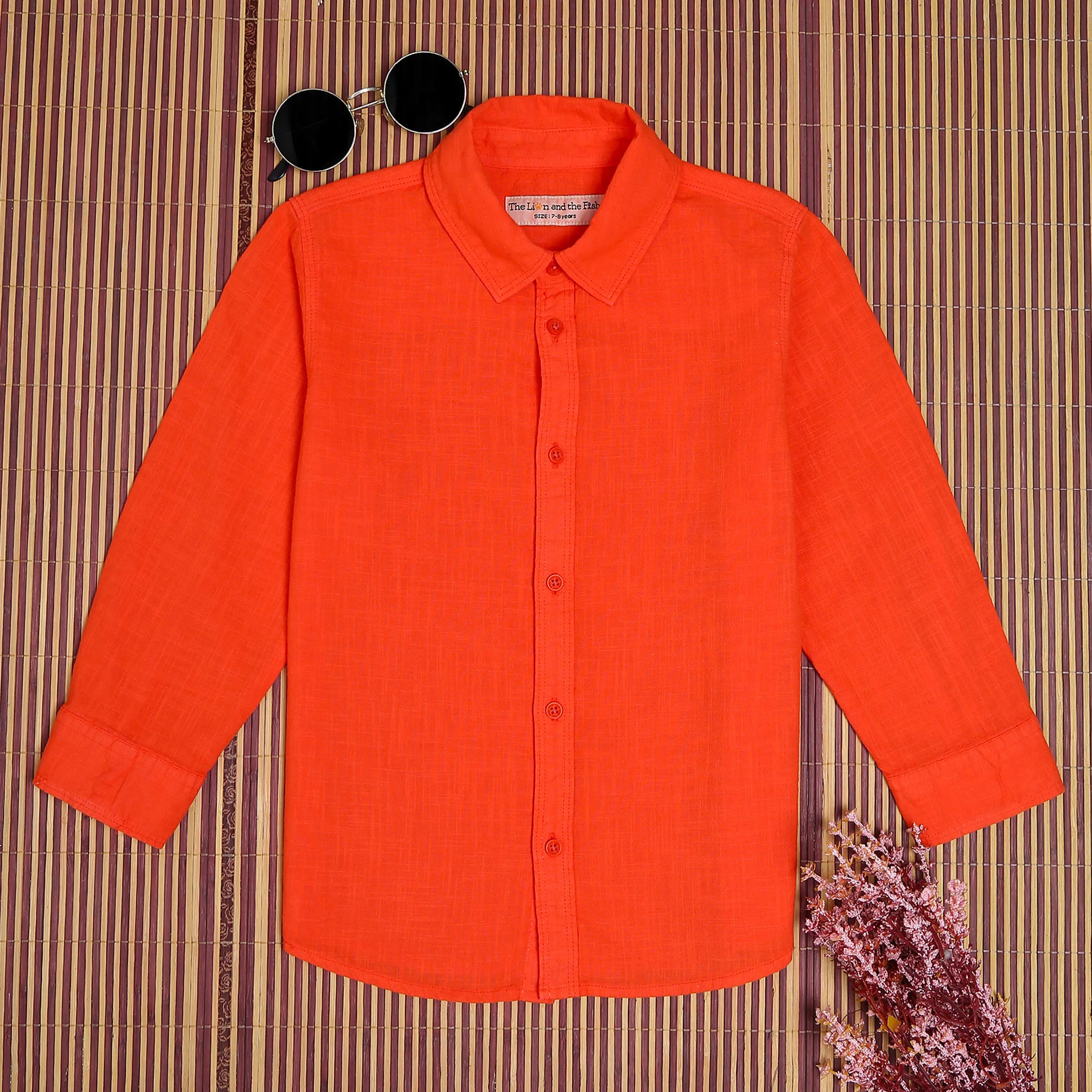 Boys Overdyed 3/4th Sleeve Vintage Shirt Electric Orange