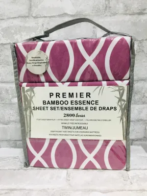 Brand new in package! Premier Bamboo Essence 3 Piece Deep Pocket Sheet set, Twin! Wrinkle, Fade & Stain Resistant! Purplish Pink!