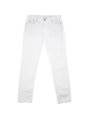 Brunello Cucinelli White Cotton Twill 5-Pocket Chino