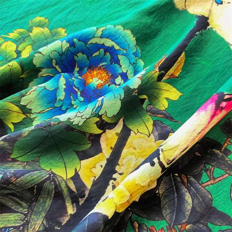 Buddha Stones Casual Loose Printed Lotus Peony Flowers Women's Crew Neck Design Half Sleeve Polyester T-shirt