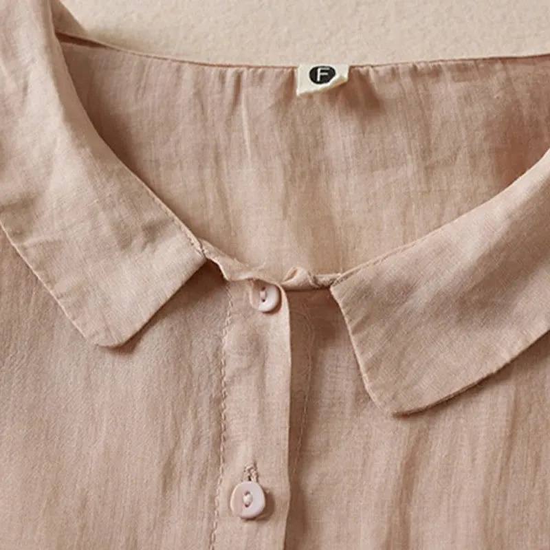 Buddha Stones Casual Women's Standing Three Quarter Sleeve Design Plain Cotton Blended Shirt
