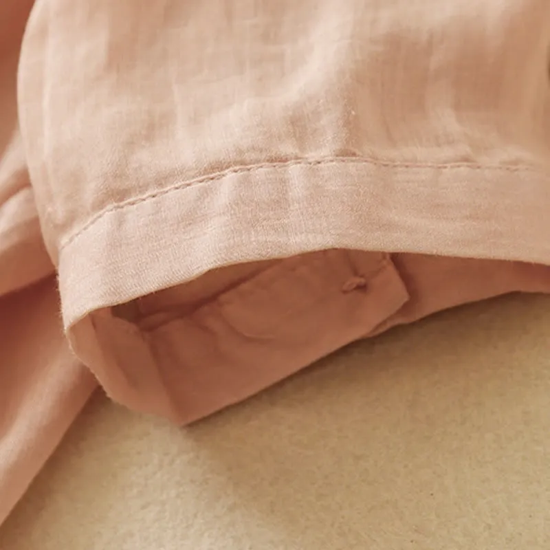 Buddha Stones Plain Frog-Button Embroidery Vine Long Sleeve Slanted Collar Cotton Linen Women's Shirt