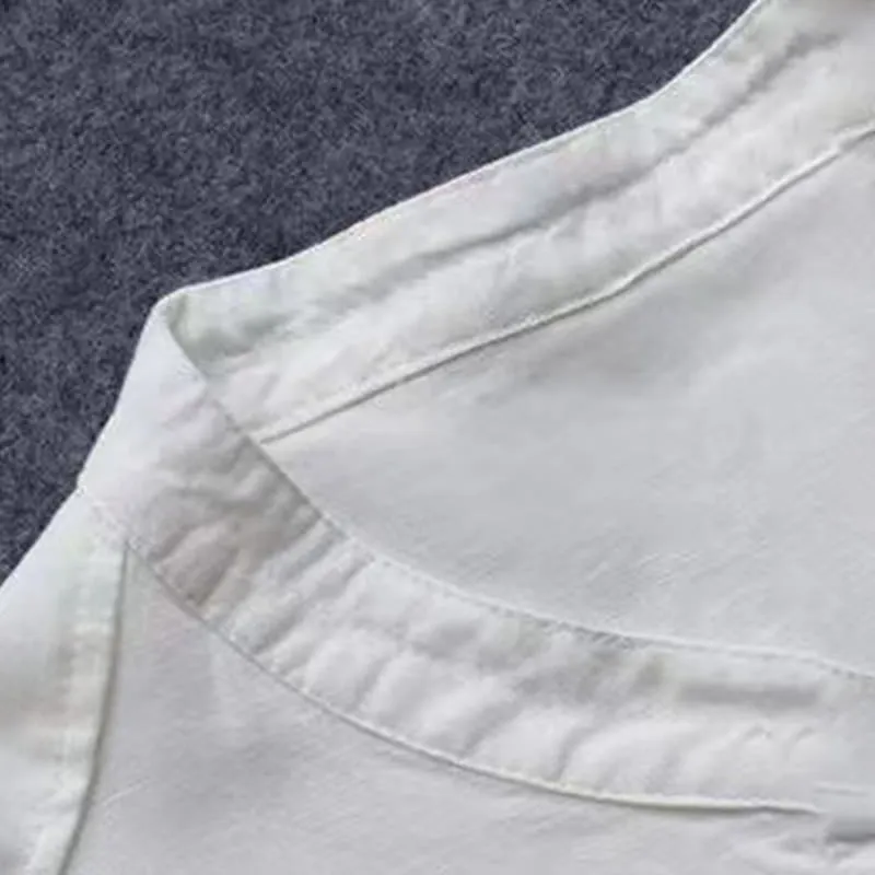 Buddha Stones Solid Buttons Long Sleeve Cotton Linen Women's Shirt Dress With Pockets
