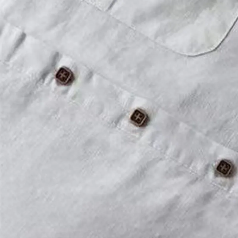 Buddha Stones Solid Buttons Long Sleeve Cotton Linen Women's Shirt Dress With Pockets
