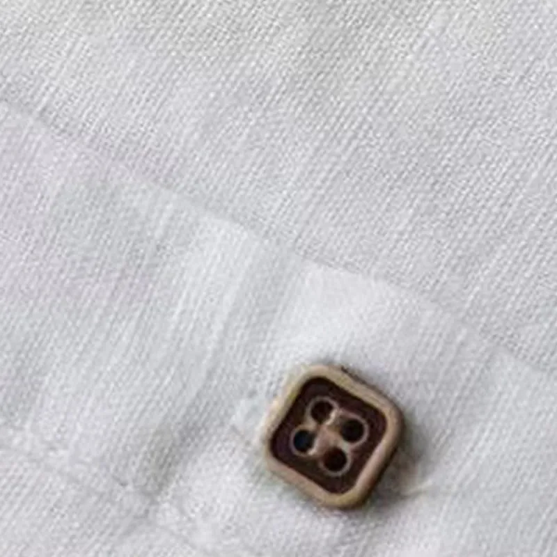 Buddha Stones Solid Buttons Long Sleeve Cotton Linen Women's Shirt Dress With Pockets