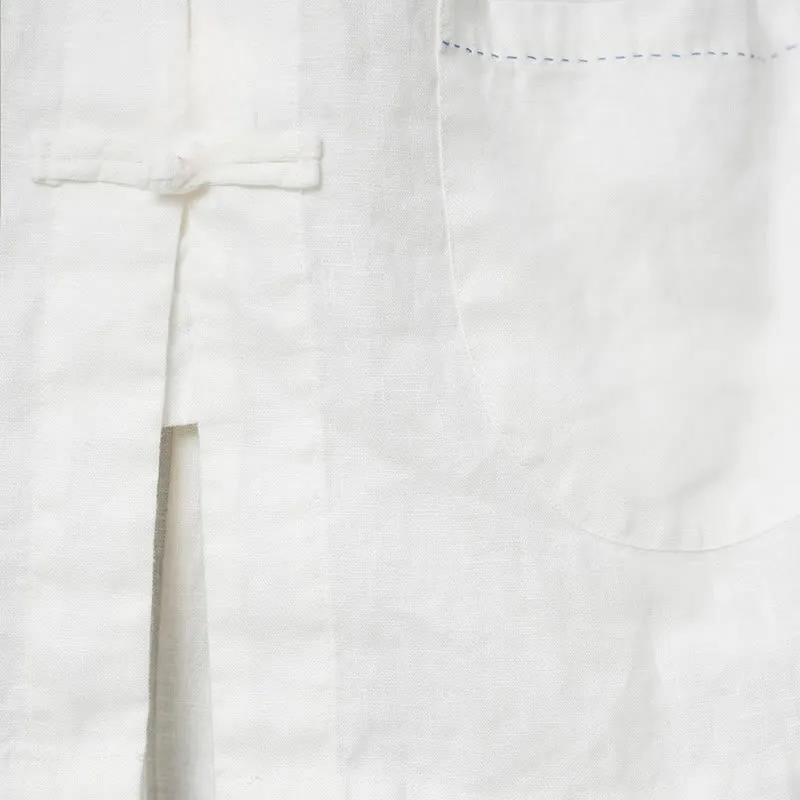 Buddha Stones Solid Color Frog-button Long Sleeve Linen Women's Shirts With Pockets