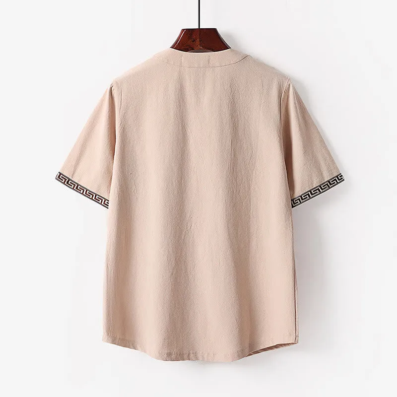 Buddha Stones Solid Short Sleeve Notched Neck Soft Cotton Men's T-Shirt