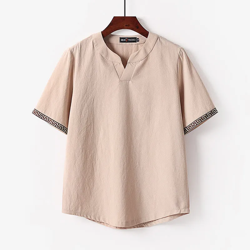 Buddha Stones Solid Short Sleeve Notched Neck Soft Cotton Men's T-Shirt