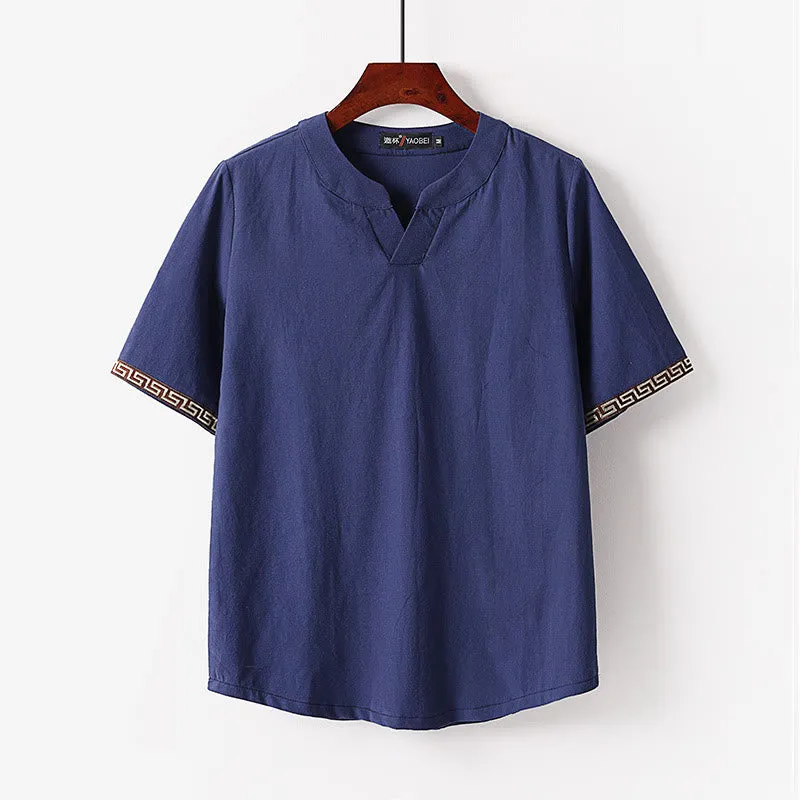 Buddha Stones Solid Short Sleeve Notched Neck Soft Cotton Men's T-Shirt