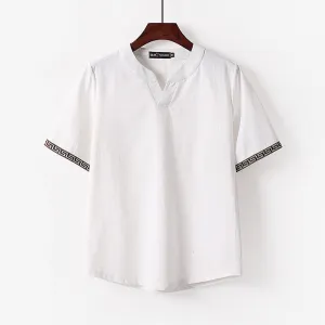 Buddha Stones Solid Short Sleeve Notched Neck Soft Cotton Men's T-Shirt