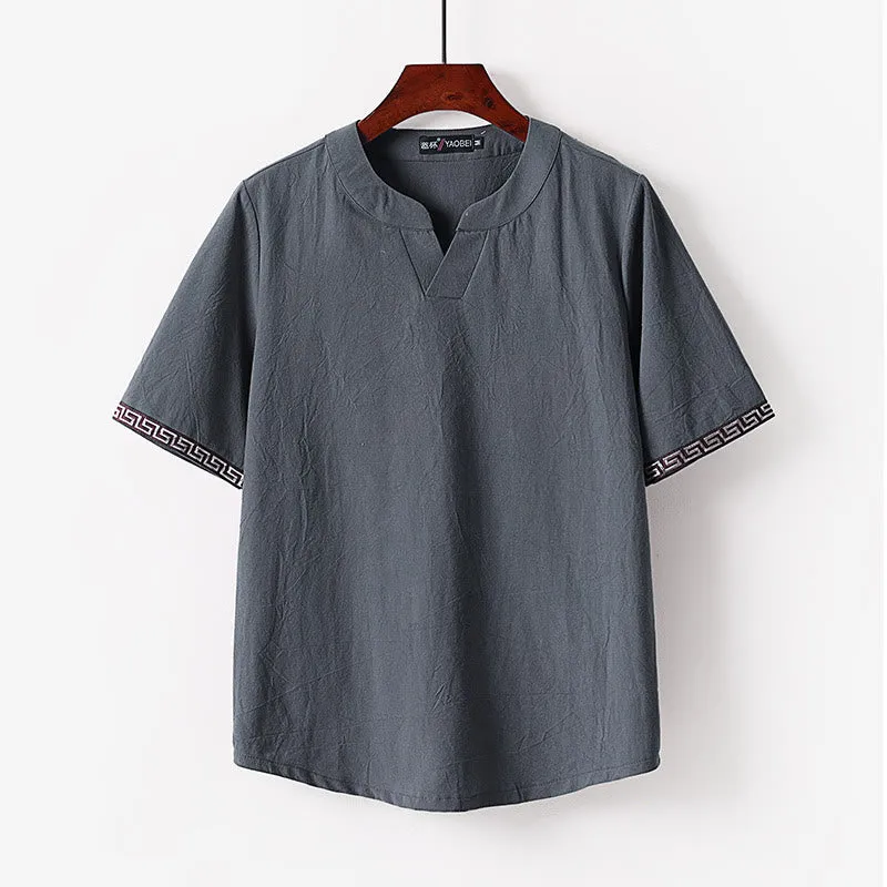 Buddha Stones Solid Short Sleeve Notched Neck Soft Cotton Men's T-Shirt