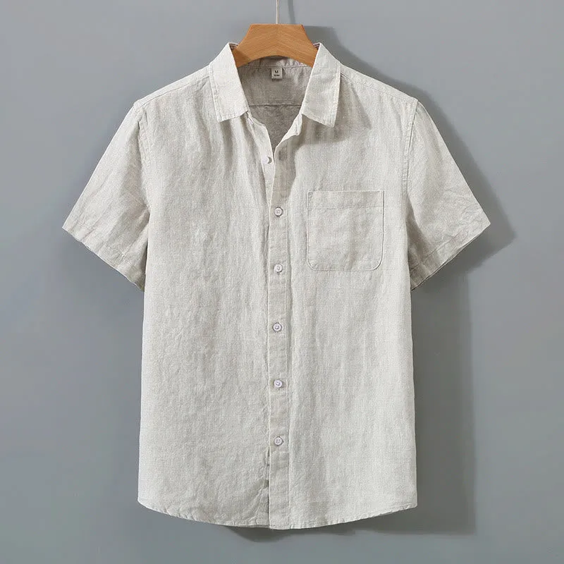 Buddha Stones Summer Casual Pure Color Button Cotton Men's Shirt WIth Pocket