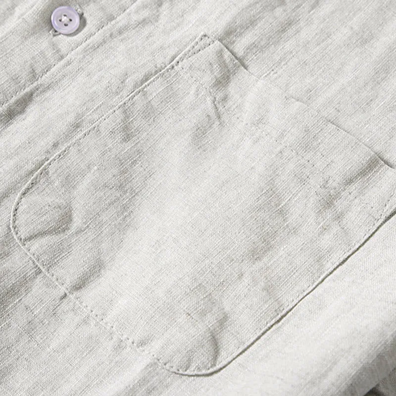 Buddha Stones Summer Casual Pure Color Button Cotton Men's Shirt WIth Pocket