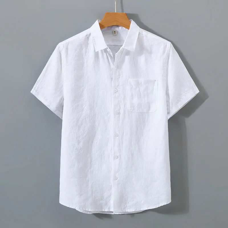 Buddha Stones Summer Casual Pure Color Button Cotton Men's Shirt WIth Pocket