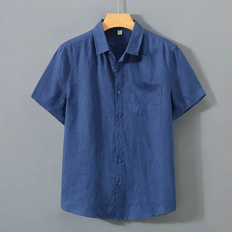 Buddha Stones Summer Casual Pure Color Button Cotton Men's Shirt WIth Pocket