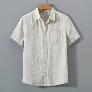 Buddha Stones Summer Casual Pure Color Button Cotton Men's Shirt WIth Pocket