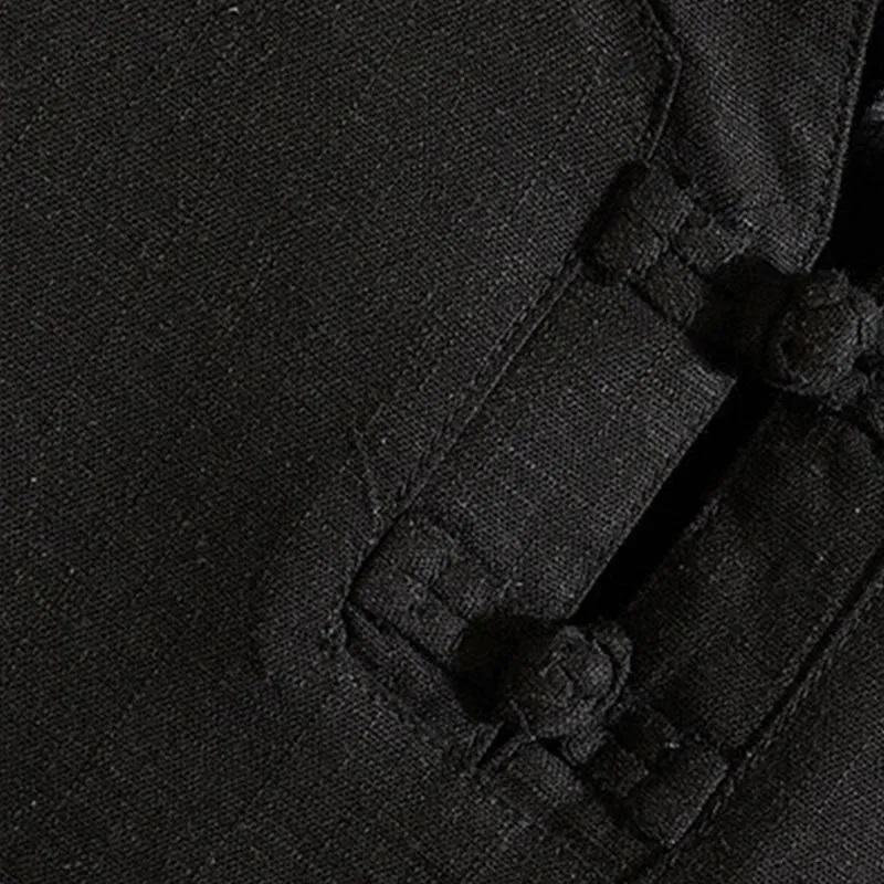 Buddha Stones Summer Chinese Frog-button Men's Solid Color Button Short Sleeve Cotton Linen Shirt
