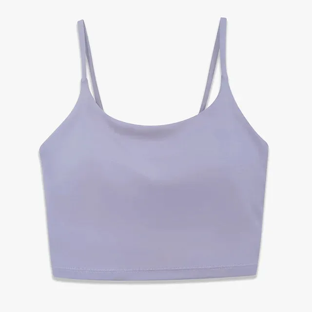 Buttery Soft Push-Up Sports Bras - Padded Backless Yoga Bra for Women with Built-In Bra, Spaghetti Strap Workout Gym Cropped Tank Top