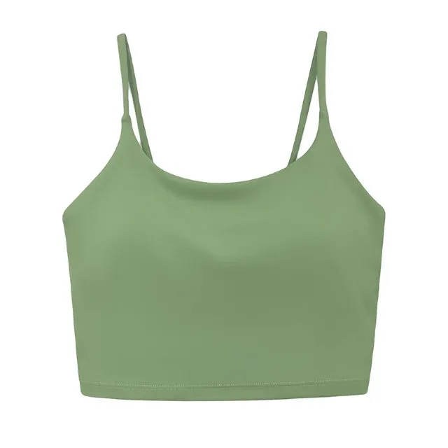 Buttery Soft Push-Up Sports Bras - Padded Backless Yoga Bra for Women with Built-In Bra, Spaghetti Strap Workout Gym Cropped Tank Top