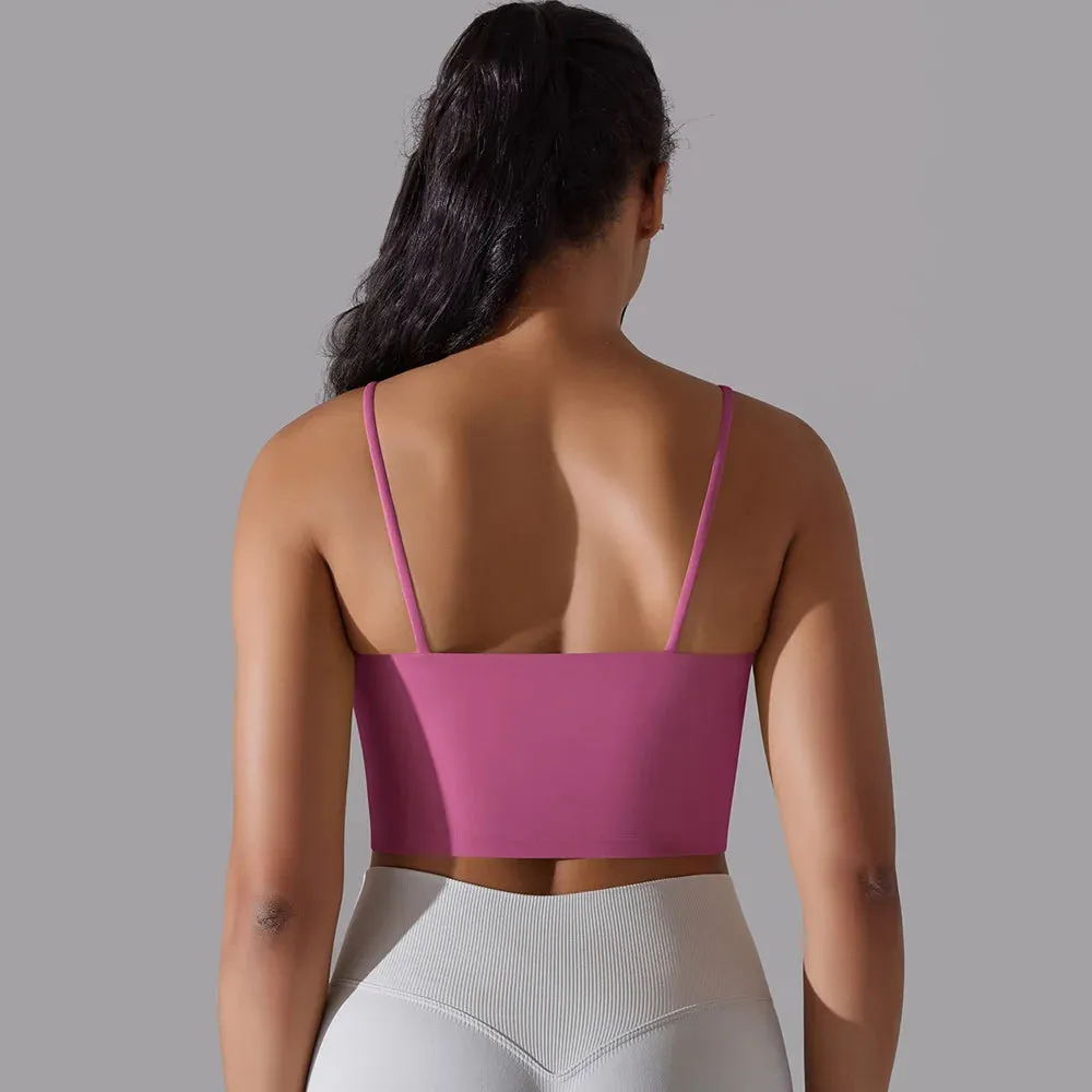Buttery Soft Push-Up Sports Bras - Padded Backless Yoga Bra for Women with Built-In Bra, Spaghetti Strap Workout Gym Cropped Tank Top