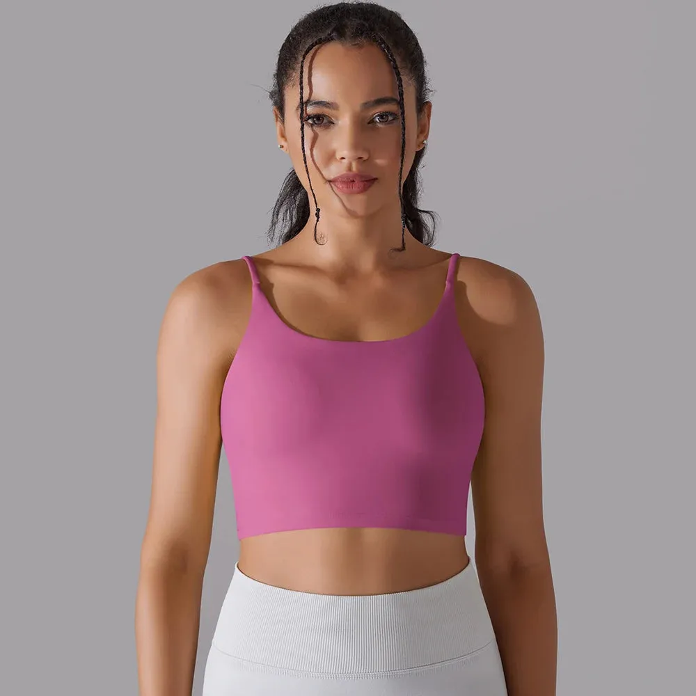 Buttery Soft Push-Up Sports Bras - Padded Backless Yoga Bra for Women with Built-In Bra, Spaghetti Strap Workout Gym Cropped Tank Top