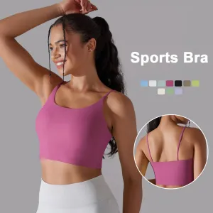 Buttery Soft Push-Up Sports Bras - Padded Backless Yoga Bra for Women with Built-In Bra, Spaghetti Strap Workout Gym Cropped Tank Top