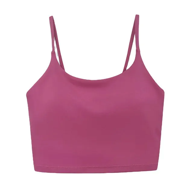 Buttery Soft Push-Up Sports Bras - Padded Backless Yoga Bra for Women with Built-In Bra, Spaghetti Strap Workout Gym Cropped Tank Top