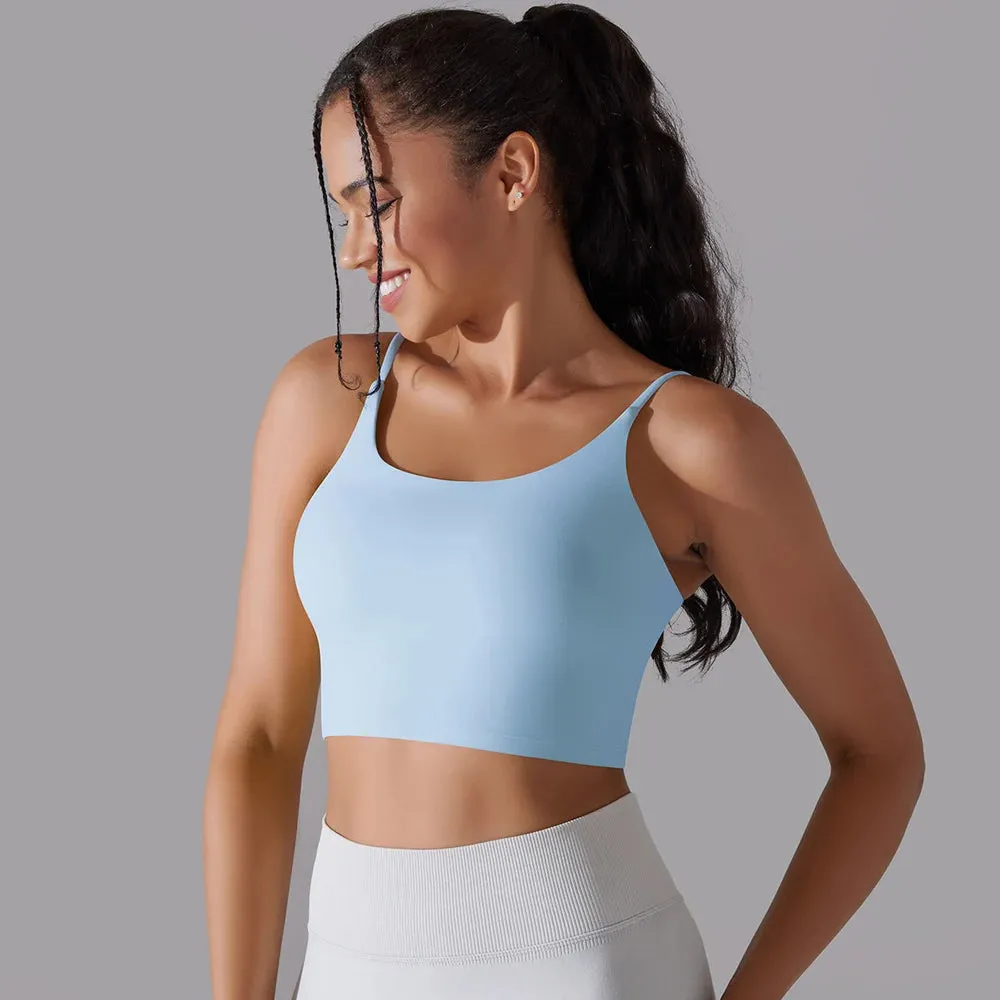 Buttery Soft Push-Up Sports Bras - Padded Backless Yoga Bra for Women with Built-In Bra, Spaghetti Strap Workout Gym Cropped Tank Top
