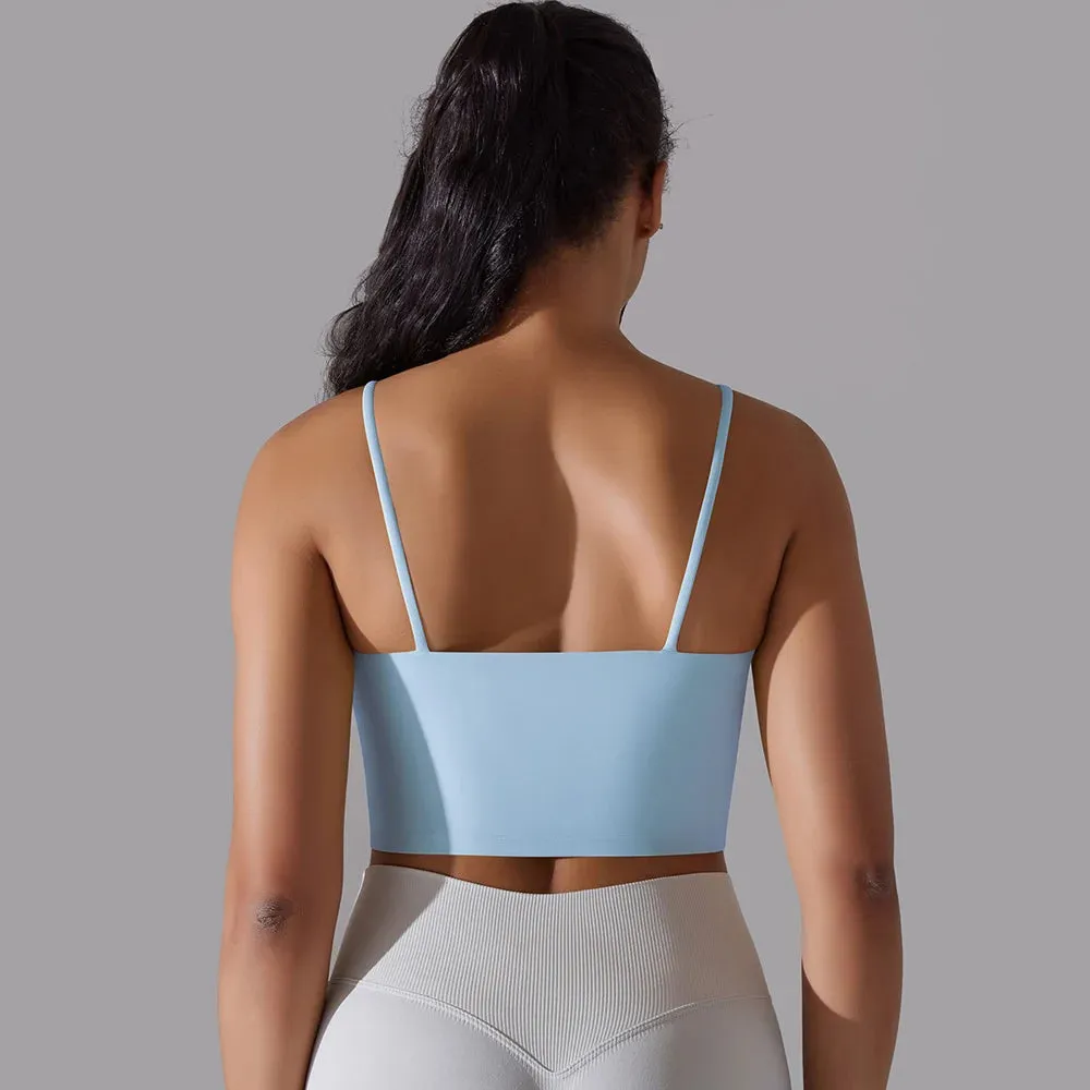 Buttery Soft Push-Up Sports Bras - Padded Backless Yoga Bra for Women with Built-In Bra, Spaghetti Strap Workout Gym Cropped Tank Top