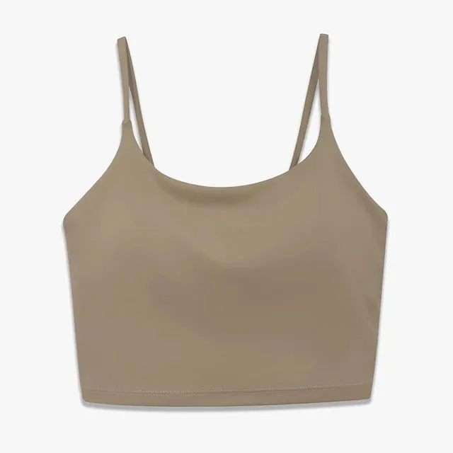 Buttery Soft Push-Up Sports Bras - Padded Backless Yoga Bra for Women with Built-In Bra, Spaghetti Strap Workout Gym Cropped Tank Top