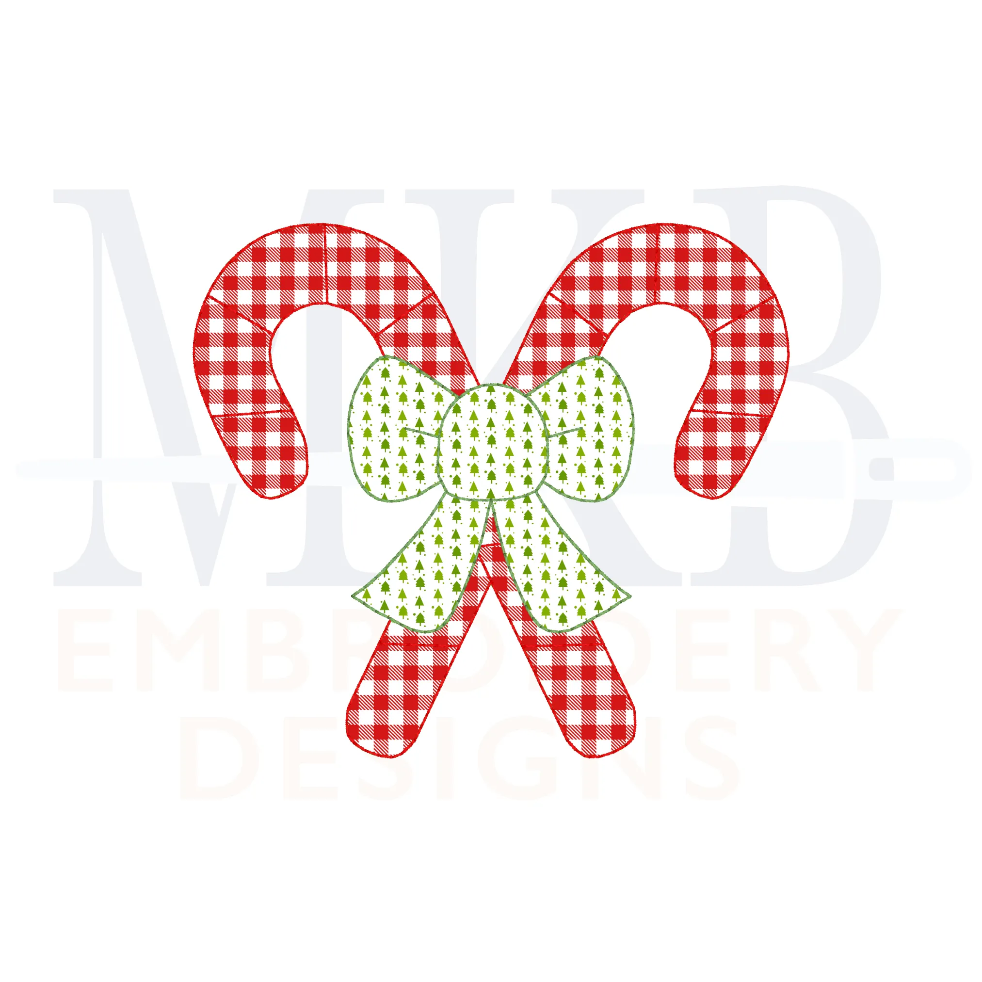 Candy Canes SIMPLE Small Crossed with a Bow Bean Stitch Applique
