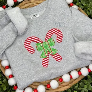 Candy Canes SIMPLE Small Crossed with a Bow Bean Stitch Applique