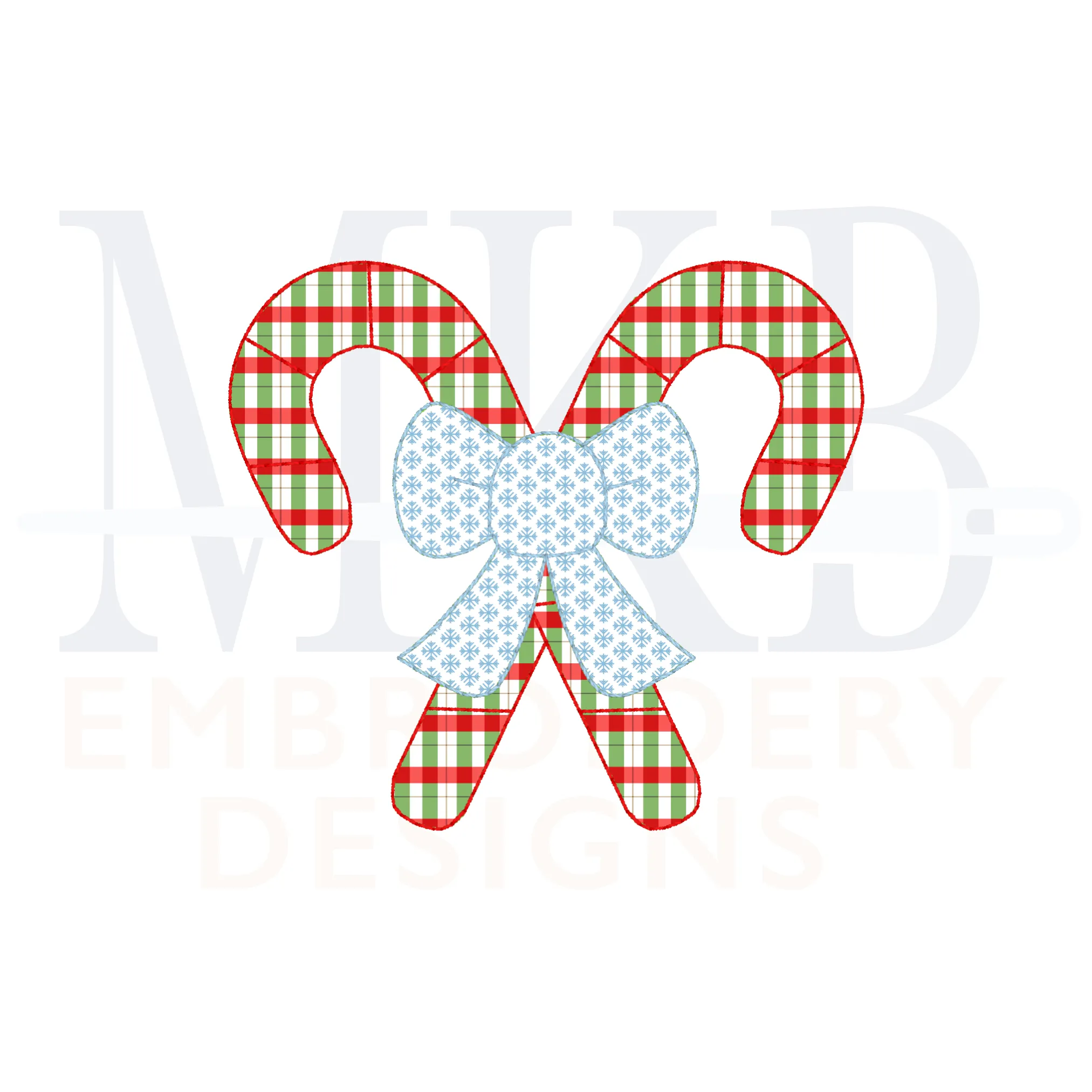 Candy Canes SIMPLE Small Crossed with a Bow Bean Stitch Applique