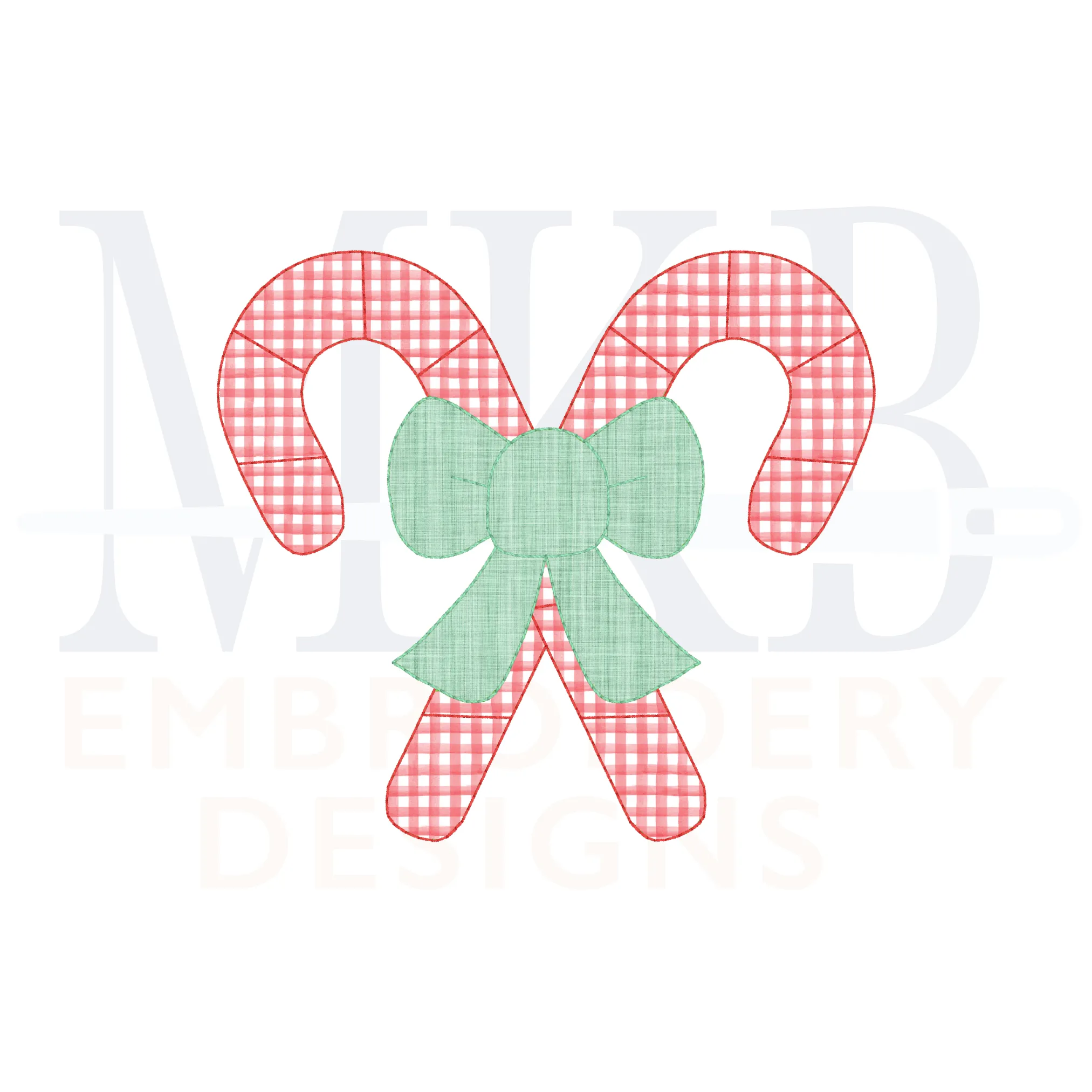 Candy Canes SIMPLE Small Crossed with a Bow Bean Stitch Applique